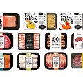 Various Types Of Packaged Food Including Meat Fish And Labeled Products