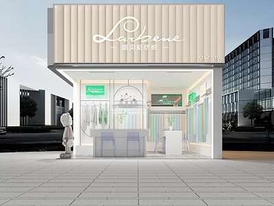 Loribene Modern Specialty Store With Glass Facade Interior Display And Urban Setting 3d model