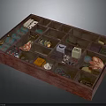 Wooden Storage Box Organizer With Multiple Compartments And Small Decorative Items