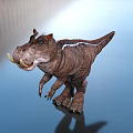 Realistic Brown Reptile Dinosaur Model With White Stripes Sharp Teeth Standing On Glossy Surface