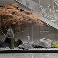 Modern Interior With Glass Railing Staircase Decorative Branches Red Maple Tree Rocks And Moss 3d model