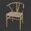 Light Colored Wooden Leisure Chair With Curved Armrests And Upholstered Seat Design
