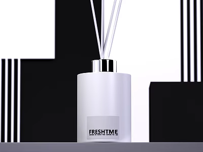 White Fragrance Reed Diffuser Bottle With Black And White Geometric Design 3d model