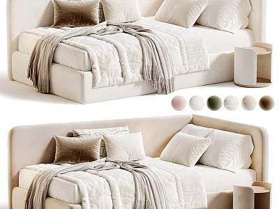 Cozy Cream Style Upholstered Kids Bed With Comfortable Bedding Offers Various Soft Neutral Color Choices 3d model