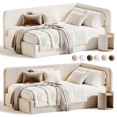 Cozy Cream Style Upholstered Kids Bed With Comfortable Bedding Offers Various Soft Neutral Color Choices 3d model