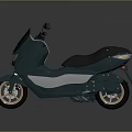Modern Blue Gray Scooter With Sleek Curved Body And Golden Rims