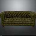 Classic Green Tufted Upholstered Sofa With Rolled Arms And Wooden Legs