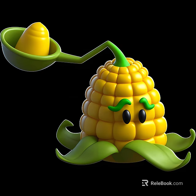 Cartoon Corn 3D Character Design With Yellow Kernels Green Leaves And Smiling Face 3d model 