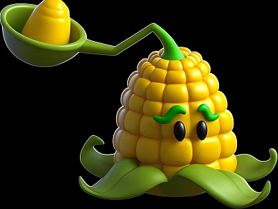 Cartoon Corn 3D Character Design With Yellow Kernels Green Leaves And Smiling Face 3d model