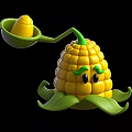 Cartoon Corn 3D Character Design With Yellow Kernels Green Leaves And Smiling Face