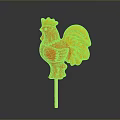 Red And Gold Rooster Shaped Lollipop On Wooden Stick With Shiny Surface