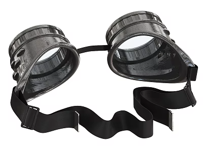 Steampunk Style Goggles With Metallic Frame Leather Straps And Adjustable Band 3d model