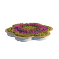Roadside Facilities Flower Shaped Decorative Landscaped Area With Purple Green Plants Wooden Stone Edges