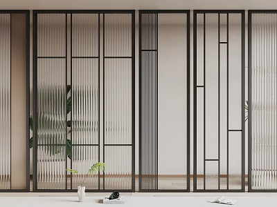 Modern Interior Room Divider With Black Metal Frame And Decorative Geometric Lines Design 3d model
