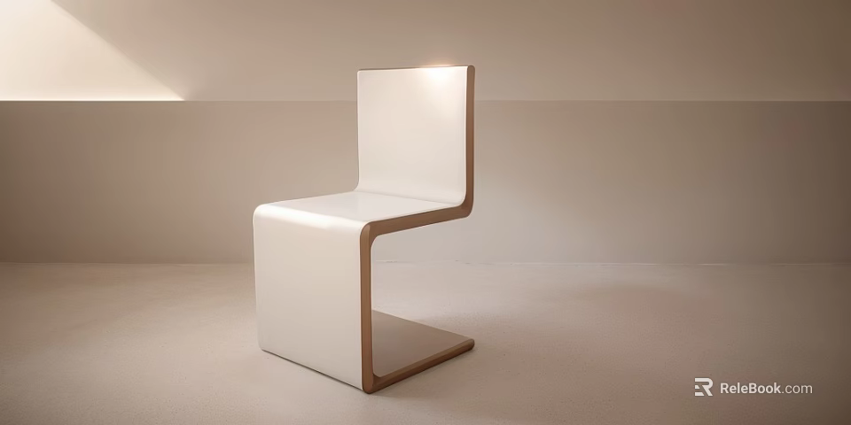 Sleek Modern Accent Chair With White Body And Wooden Curved Frame 3d model 