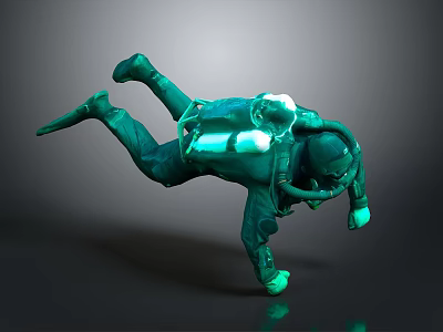 Game Movie Character 3D Model In Green Diving Suit With Oxygen Tank Floating 3d model