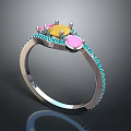 Elegant Silver Ring With Colorful Gemstones Yellow Pink And Blue Inlaid Design