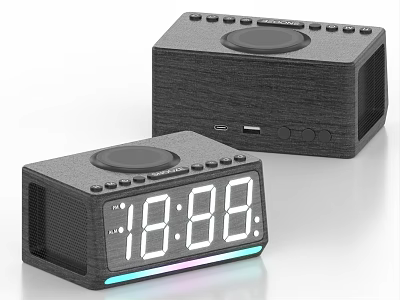 Black Bluetooth Speaker with Digital Clock Display LED Lights and Control Buttons 3d model