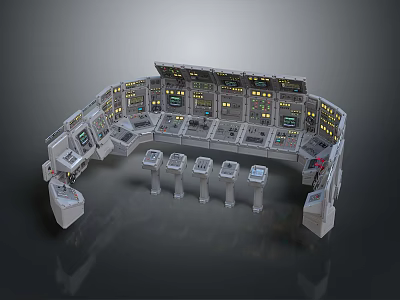 Advanced Control Console System With Multiple Workstations Displays And Control Panels 3d model
