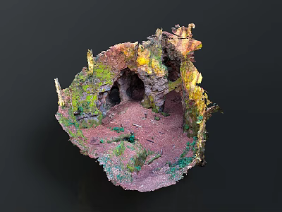 Natural Cave Structure With Colorful Rock Surfaces Green Yellow Purple And Mossy Entrances 3d model