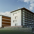 Modern Guesthouse Building With White Facade Brown Accent Balconies Stone Wall And Green Lawn