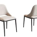 Modern Beige Upholstered Dining Chairs With Quilted Backrest And Black Metal Legs