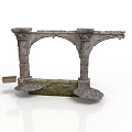 Ancient Stone Archway Structure With Decorative Columns And Carved Base Details 3d model