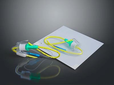 Medical Device With Yellow Green Tubes And Transparent Connectors On White Paper 3d model