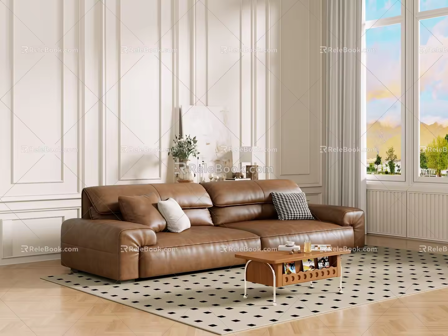 Middle Ancient Sofa Combination Coffee Table Carpet Multiplayer Sofa 3d model