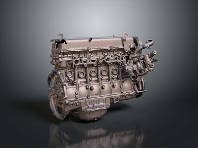 Metallic Automotive Engine With Multi Cylinder Structure And Mechanical Components 3d model