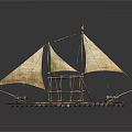 Traditional Wooden Boat with Yellow Sails and Intricate Wooden Deck Mast Structure