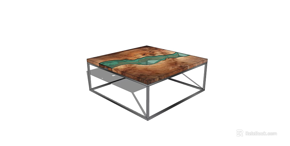 Modern Coffee Table With Wooden Tabletop Green Resin Inlay And Metal Frame 3d model 