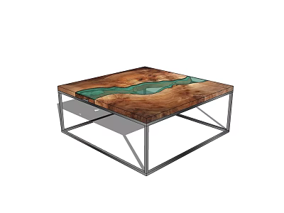 Modern Coffee Table With Wooden Tabletop Green Resin Inlay And Metal Frame 3d model