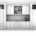 Modern White Wine Cabinet With Open Rack Wine Bottles Glasses And Green Plants