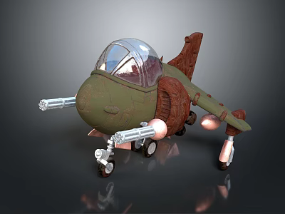 Green Military Airplane Toy Model With Machine Guns Clear Canopy And Landing Wheels 3d model