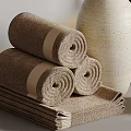 Modern Bathroom Accessories On Shelves With Towels And Dried Flowers