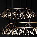 Modern Multi Layered Chandelier With Golden Frame And Hanging Light Bulbs