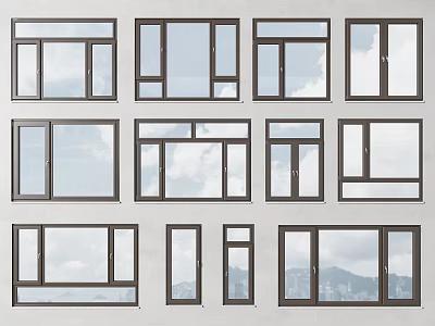Modern Casement Windows With Diverse Designs Clear Glass And Brown Frames For Homes 3d model
