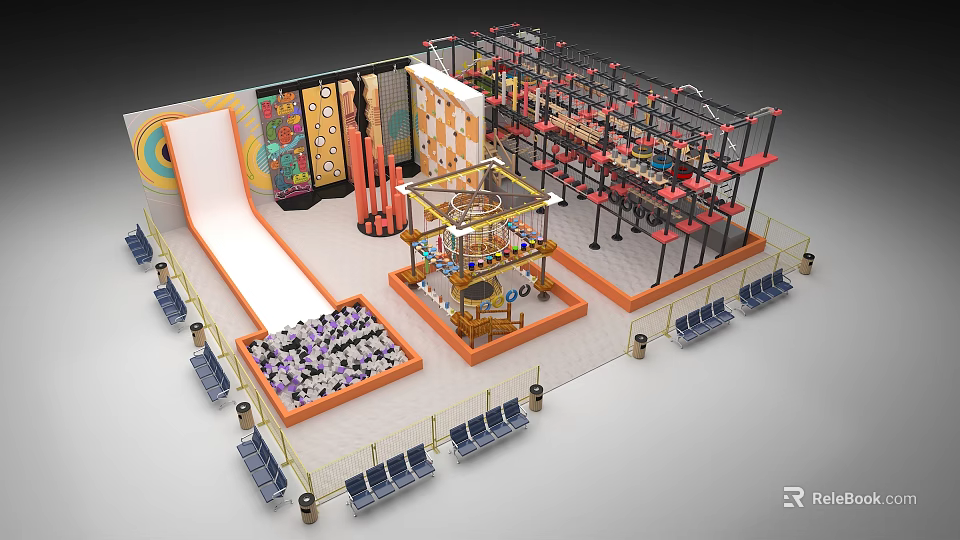 Team Building Venue With Climbing Frames Slide Seating Area And Colorful Decorations 3d model 