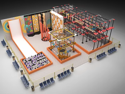 Team Building Venue With Climbing Frames Slide Seating Area And Colorful Decorations 3d model