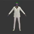 A Man in White Suit with Sunglasses Standing with Arms Outstretched Against Gray Background