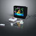 Retro Gaming Setup With Vintage TV Console Controllers And Game Cartridges