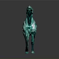 Geometric Turquoise Running Horse Sculpture with Polygonal Design on Dark Background