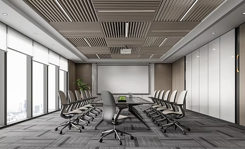 Modern Meeting Room Conference Table and Chair Projector Curtain Office Carpet Office Chair 3d model