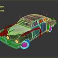 Vintage Custom Car With Rusty Exterior Distinct Front Design And Red Rims