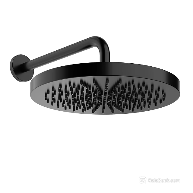 Black Round Wall Mounted Overhead Shower Head With Modern Spray Design 3d model 