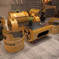 Creative Industrial Style Yellow Oil Drum Leisure Sofa Set For Modern Cafe Lounge Area