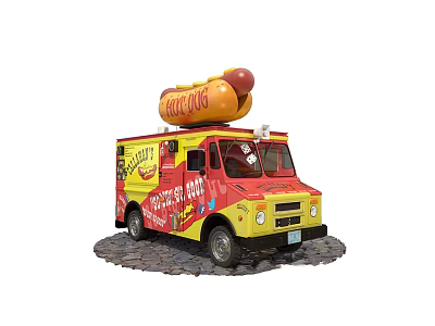 Playful Dog Themed Hot Dog Truck With Large Chili Dog On Top Yellow Red 3d model