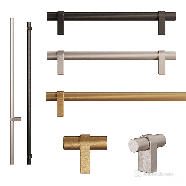 Modern Cabinet And Drawer Pull Handles With Various Metal Designs And Colors 3d model 