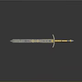 Blue And Yellow Decorative Sword With Intricate Patterns On Blade And Handle